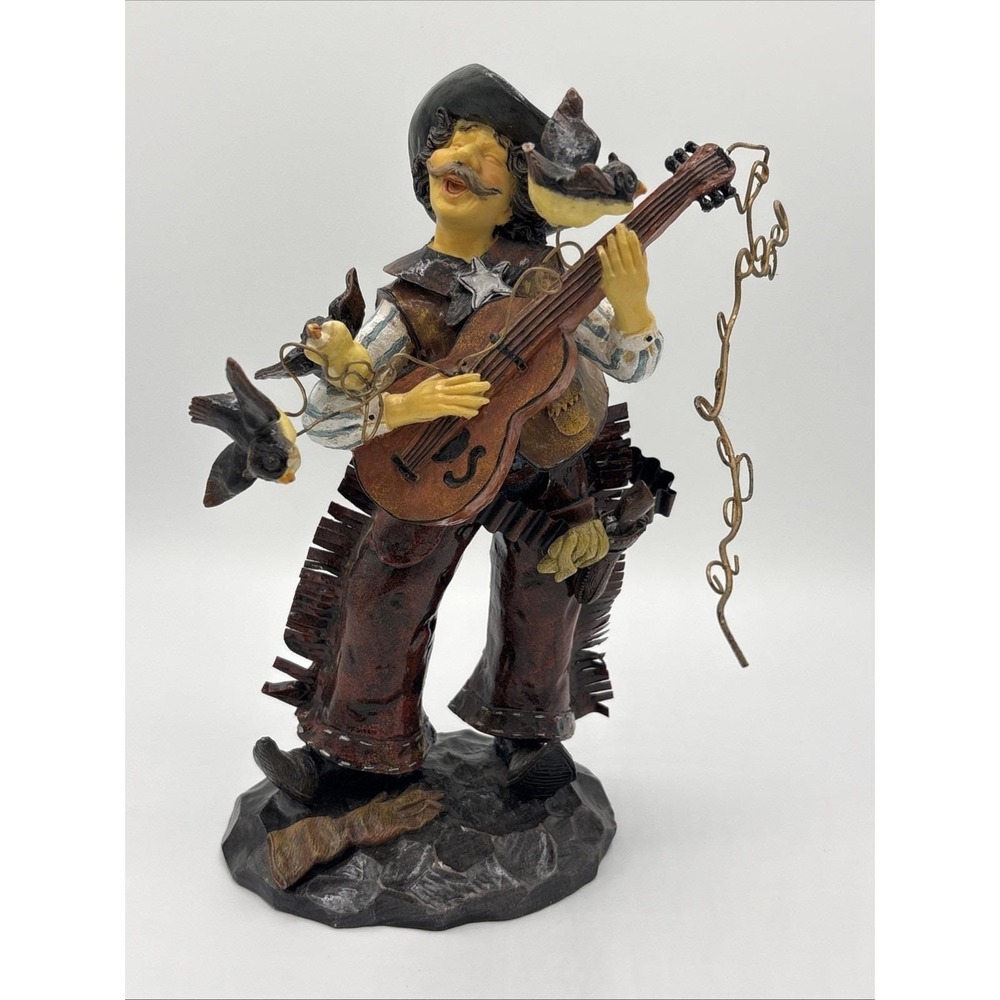 Vintage Singing Cowboy Figurine Resin Guitar Sheriff Star Birds Chaps Western